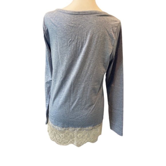 🌺SOFT SURROUNDINGS Long-sleeved Tee w/ Lace at Hem Shirt in Blue Size XS🌺 - Picture 2 of 6
